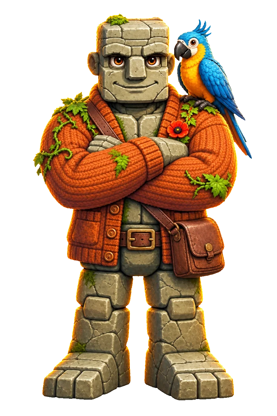 Homey the golem groundskeeper standing with his arms crossed.